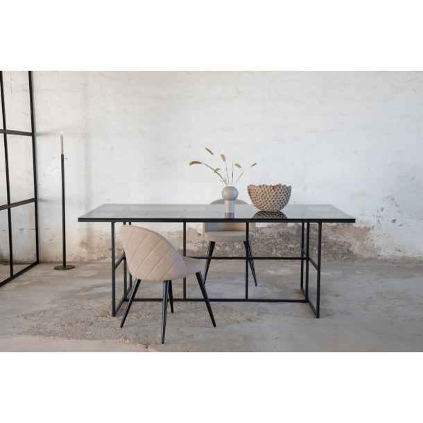 Spisebord 90x200cm - rget glasplade og Sorte Jernben 